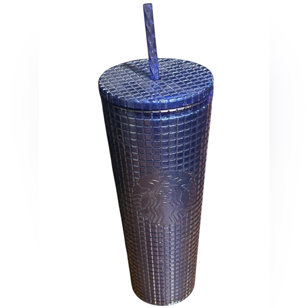 Starbucks Cobalt Blue Grid Design Cold Cup Tumbler/Cup 24oz With Straw